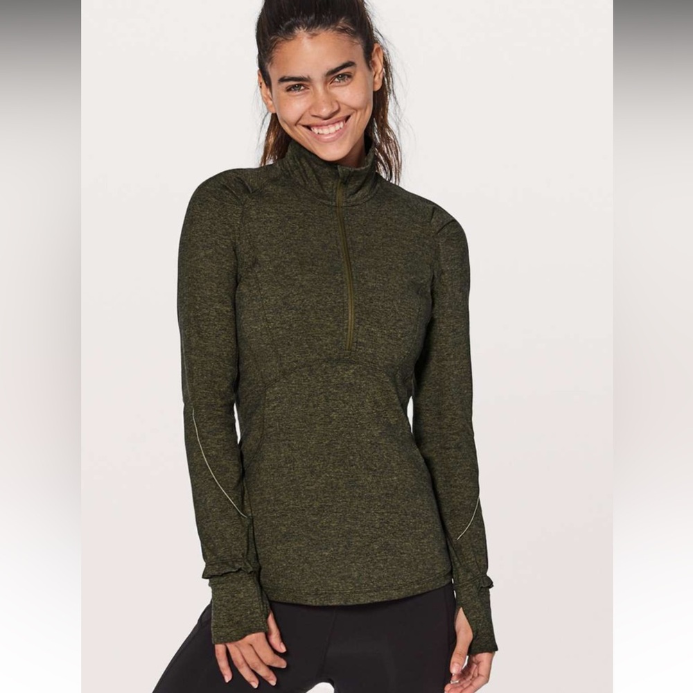 Lululemon Extra Mile 1/2 Zip Heathered Utilitarian / Black Top
